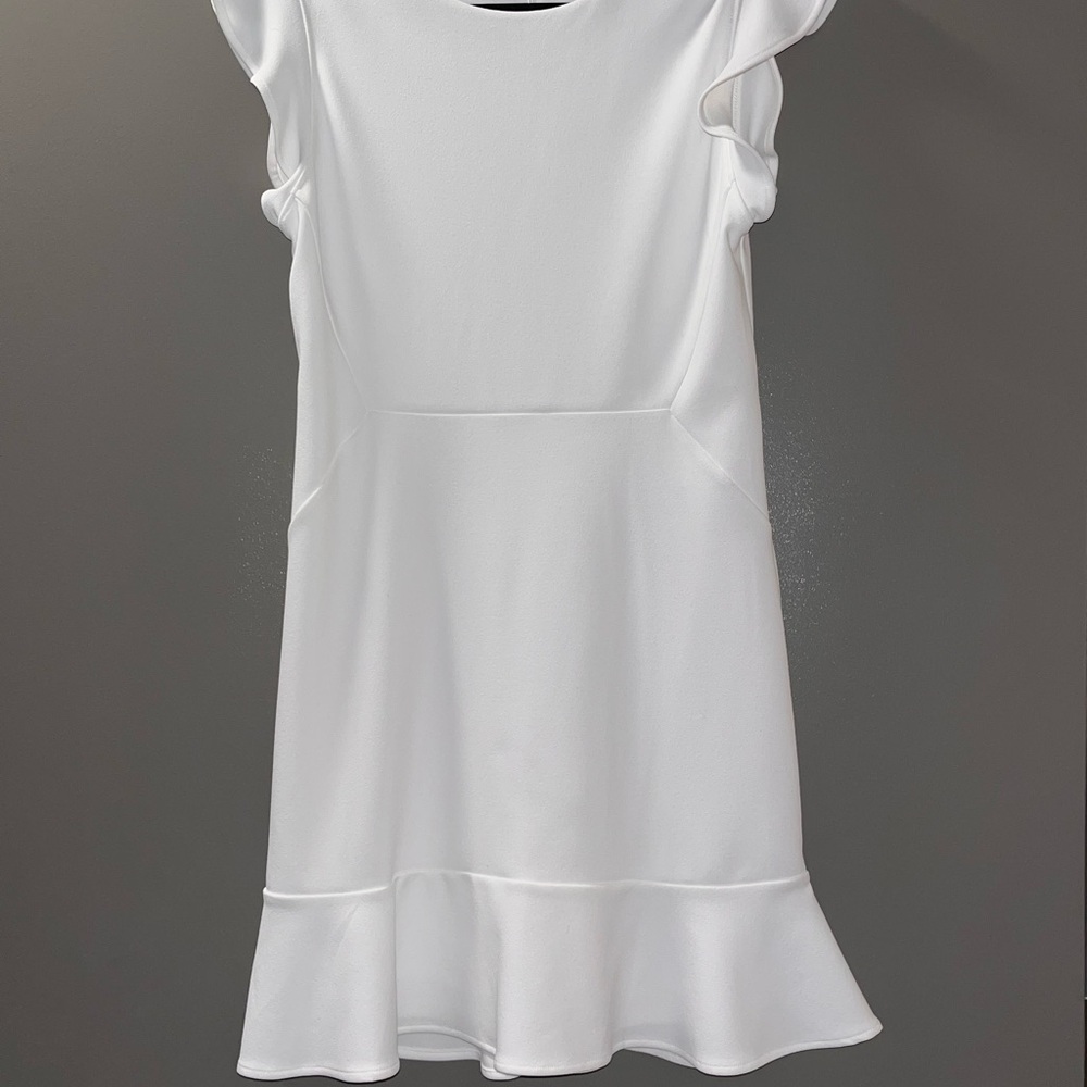 Calvin Klein White Sheath Dress with Cap Flutter Sleeves